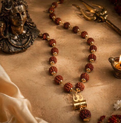 Gold Plated Rudraksh Trishool Mala