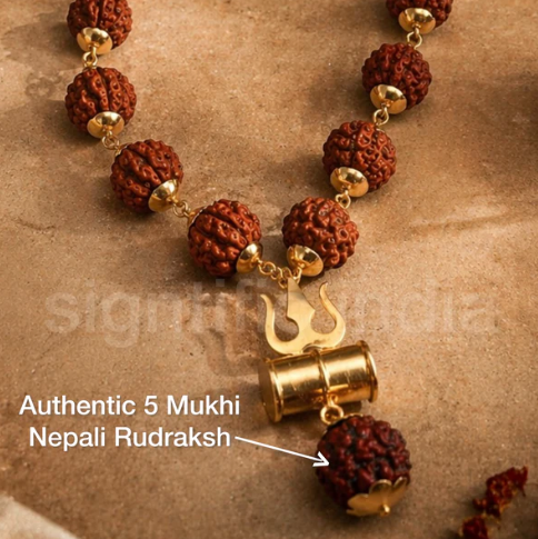 Gold Plated Rudraksh Trishool Mala