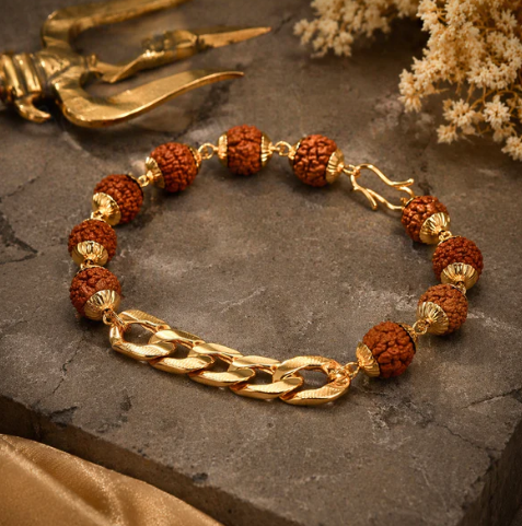 Gold Plated Links Rudraksh Bracelet